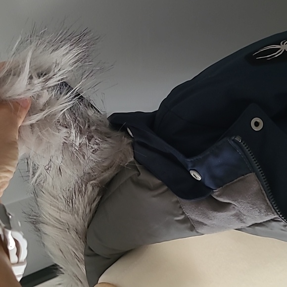 Spyder Eva Parka Winter Coat Jacket sz S Navy Blue Faux Fur Trim - Picture 5 of 9